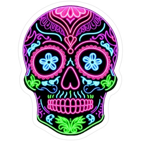 Neon Sugar Skull Sticker