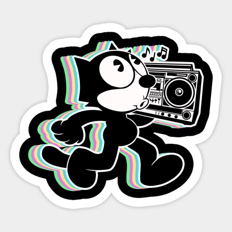Retro Cat with Boombox Sticker