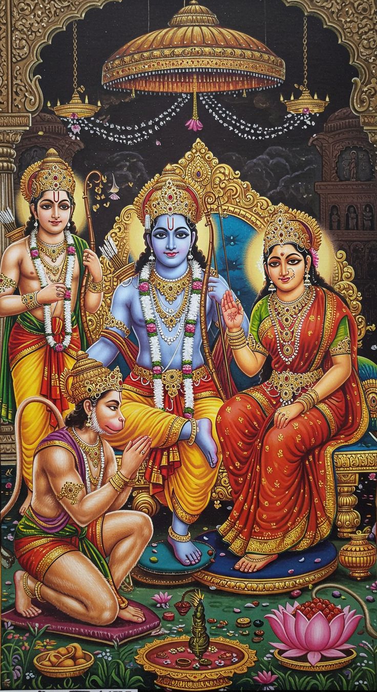 Lord Rama, Goddess Sita, Lord Lakshmana, and Lord Hanuman A4 Size Wallpaper