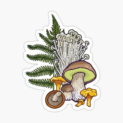 Mushroom & Fern Gardening Sticker ππΏ