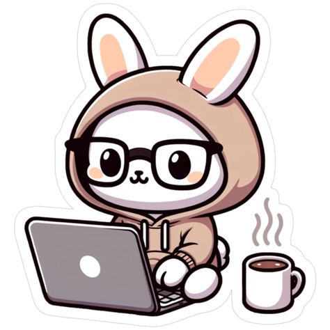 Coding Bunny with Coffee Sticker β Cute Programmer Vibes π°π»β