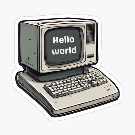 Hello World Retro Computer Sticker