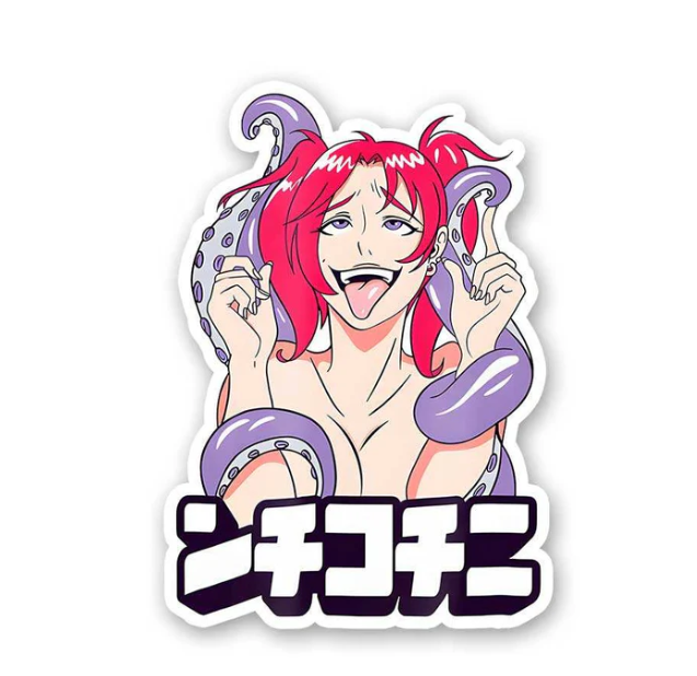 Anime Girl with Tentacles Sticker – Bold & Playful Otaku Vibes