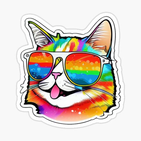 Rainbow Cool Cat Sticker