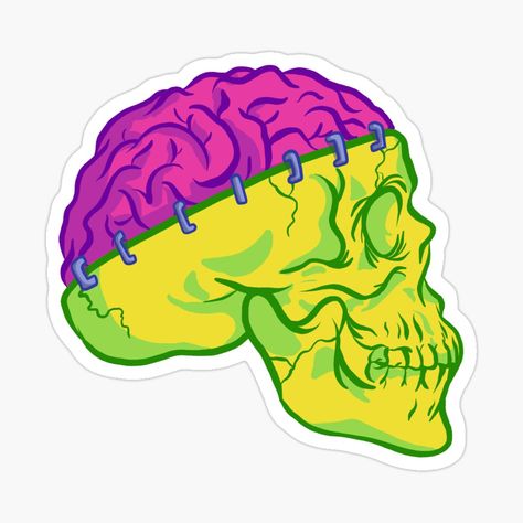 Zombie Skull Brain Sticker