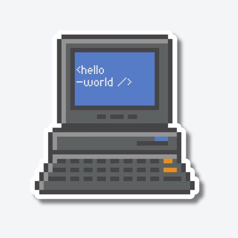 Pixel Retro Computer – Hello World Sticker