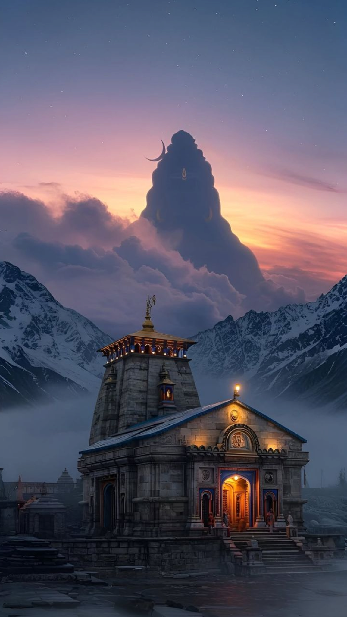 Kedarnath Temple with Lord Shiva A4 Size Wallpaper