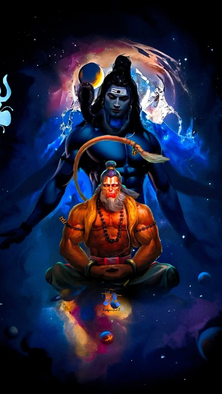 Lord Shiva and Lord Hanuman A4 Size Wallpaper
