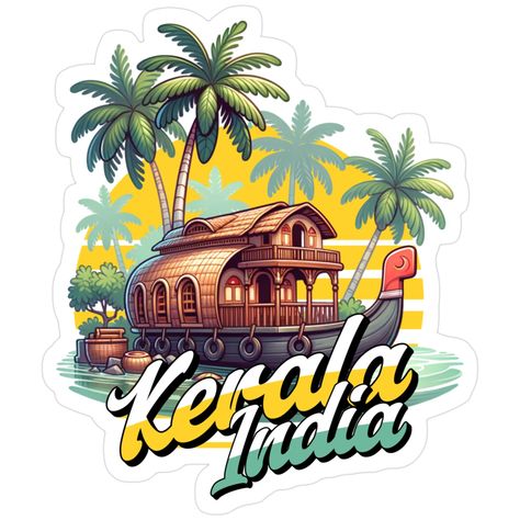 Kerala India Houseboat Sticker – Backwaters & Palm Paradise
