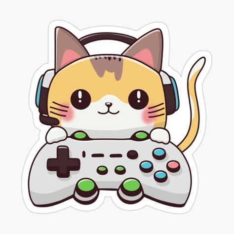 Cute Gamer Cat Sticker – Adorable Kitty With Controller 🎮🐱