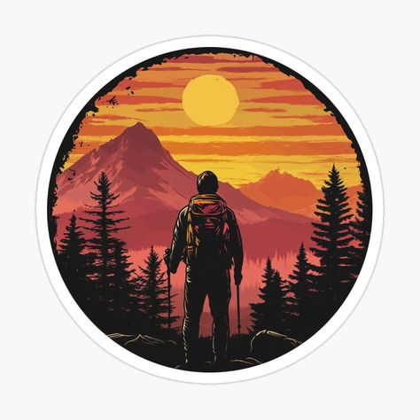 Hiker Sunset Adventure Sticker