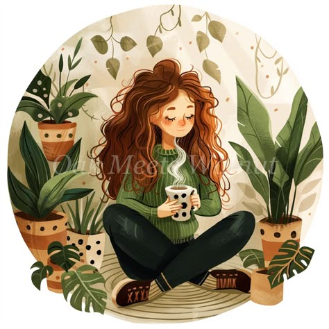 Cozy Plant Lover Gardening Sticker 🌿☕