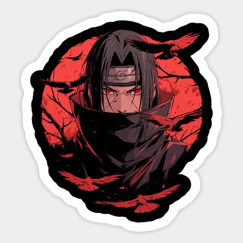 Dark Ninja Warrior Sticker – Crow & Red Moon Design - Anime