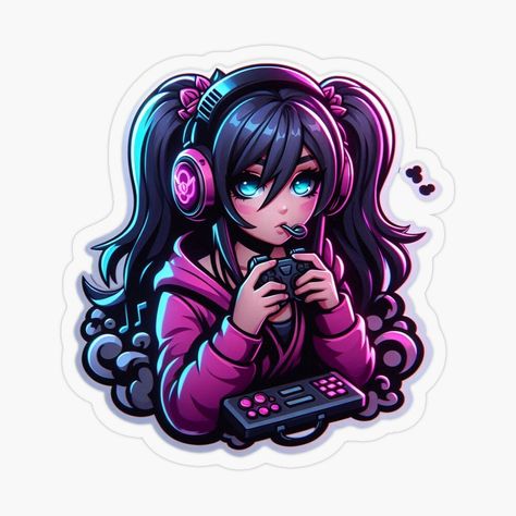 Gamer Girl Neon Sticker – Cute & Aesthetic Gaming Vibes