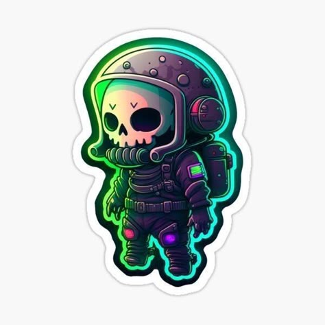 Neon Skull Astronaut Sticker