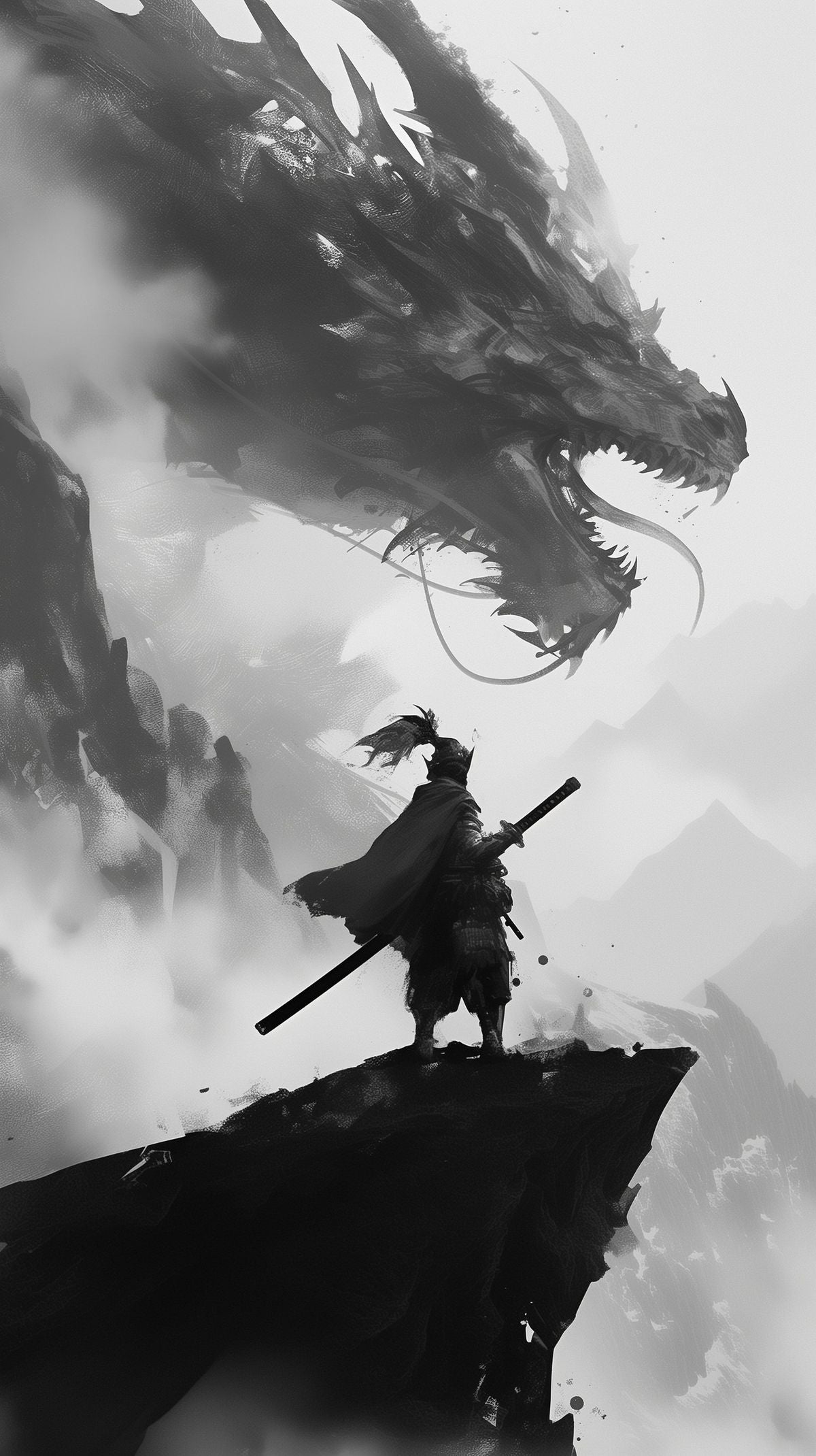 "The Warrior and the Dragon’s Shadow" 🐉⚔️ A4 Size Wallpaper