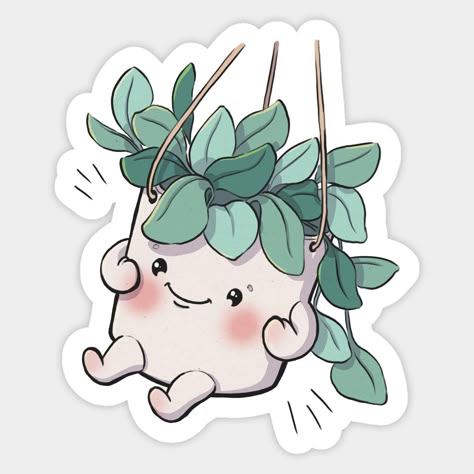 Cute Hanging Plant Pot Sticker 🌿✨