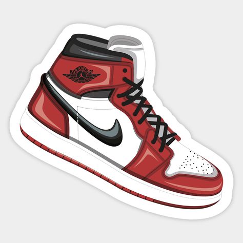Red & White High-Top Sneaker Sticker – Classic Chicago Style
