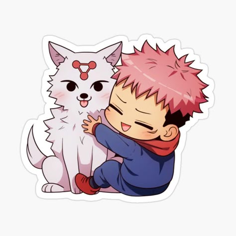 Chibi Anime Sticker – Boy Hugging Dog 🐶❤️