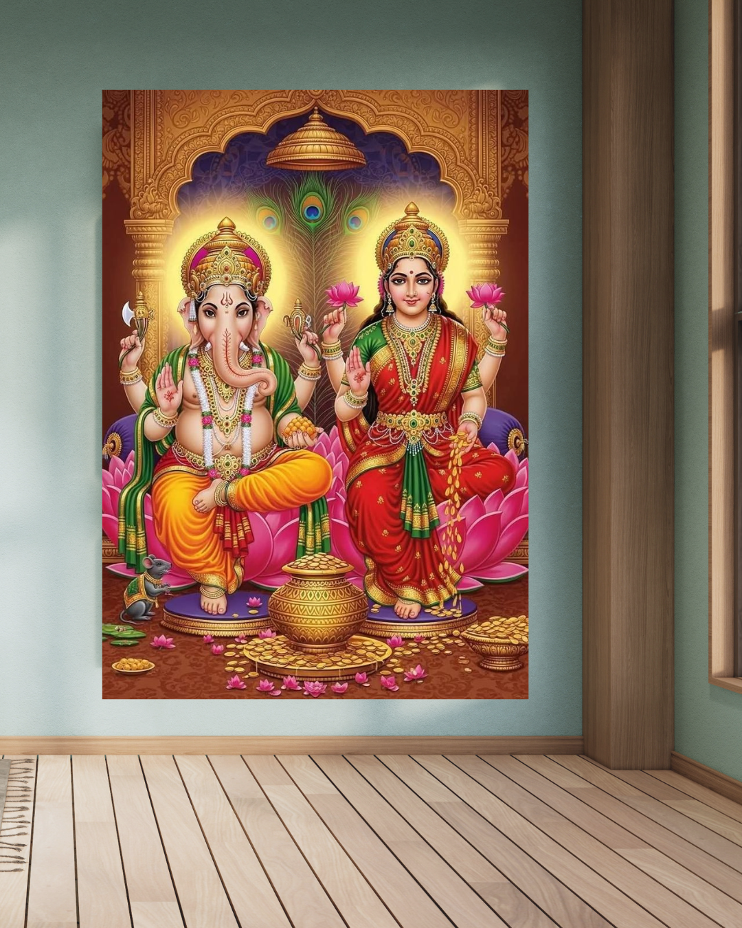 Lord Ganesha and Goddess Lakshmi A4 Size Wallpaper