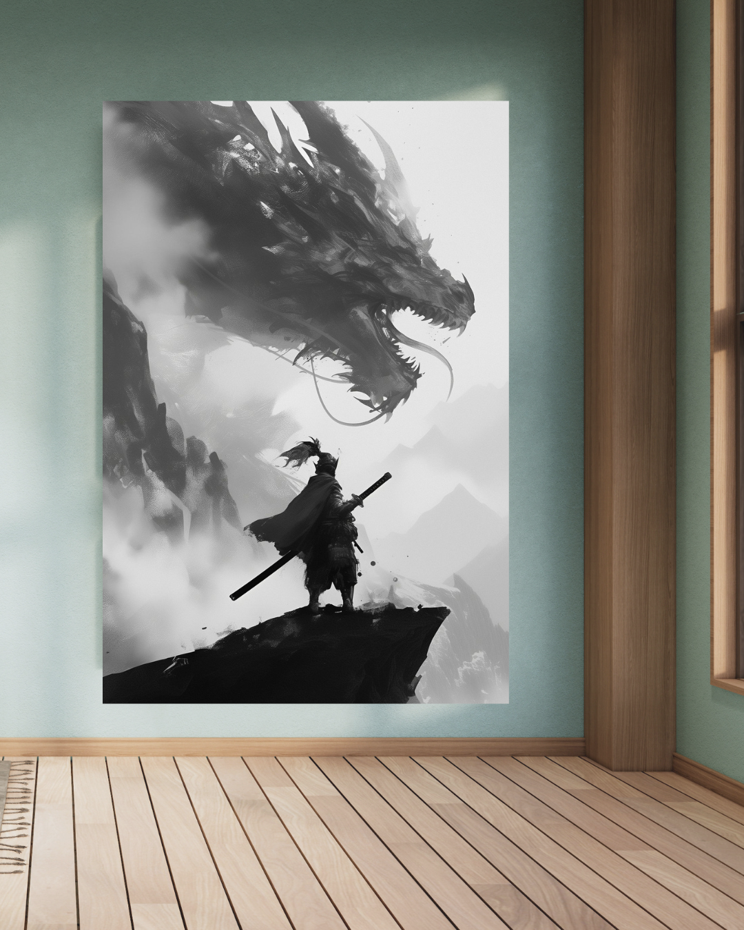 "The Warrior and the Dragon’s Shadow" 🐉⚔️ A4 Size Wallpaper