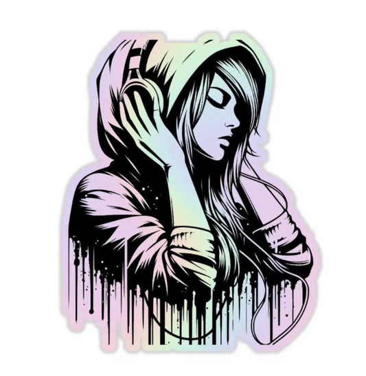 Girl with Headphones Sticker – Music Lover’s Artistic Expression