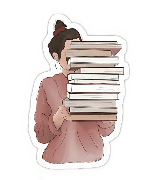 Girl Holding Stack of Books Sticker – Celebrate Your Love for Reading