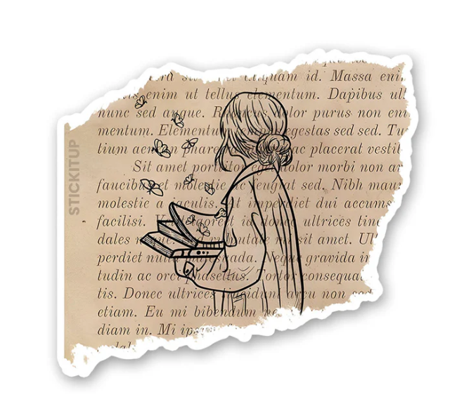 Vintage Girl with Books Sticker – A Timeless Tribute to Knowledge and Grace