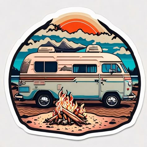 Retro Camper Van Adventure Sticker