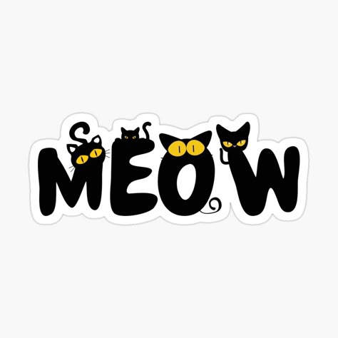 Meow Cat Lettering Sticker – Cute Black Cat Vinyl Decal