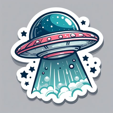 Retro UFO Cartoon Sticker