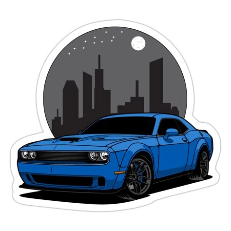 Blue Dodge Challenger Night City Sticker – Muscle Car Vibes